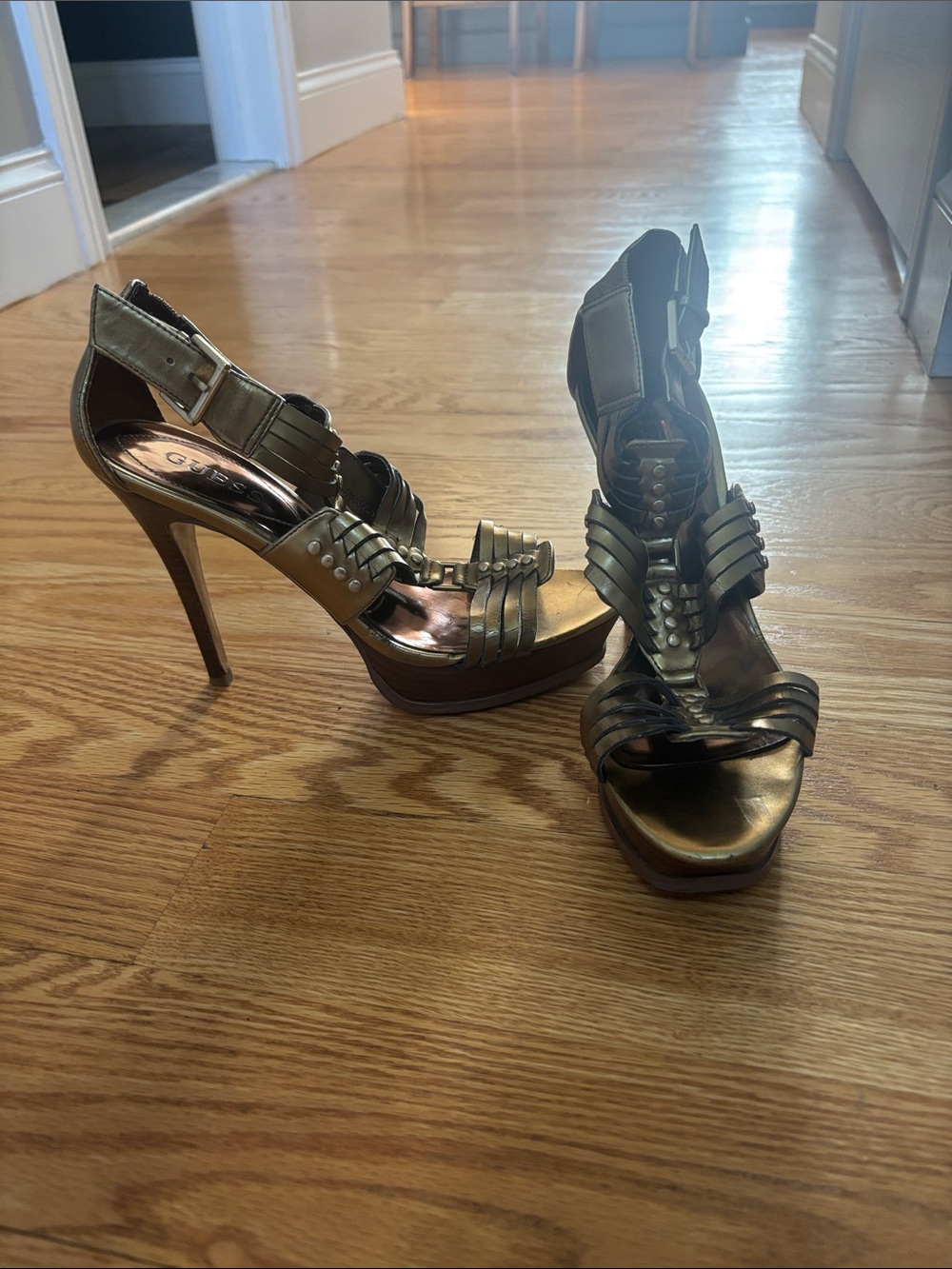 Guess Metallic Bronze Strappy Platform High Heels